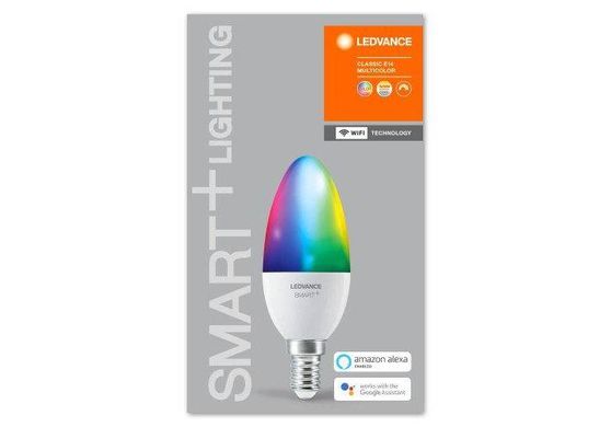 Лампа світлодіодна LEDVANCE SMART+ Candle B 40 E14 MULTICOLOR 4,9W (470Lm) 2700-6500K + RGB WiFi дім-ая 
4058075485570 photo