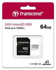 Карта пам'яті Transcend microSD 64GB C10 UHS-I R100/W20MB/s + SD TS64GUSD300S-A фото