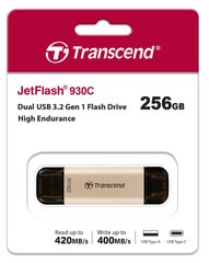 Накопичувач Transcend 256GB USB 3.2 Type-A + Type-C JetFlash 930 R420/W400MB/s Чорний TS256GJF930C фото