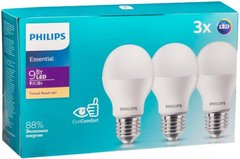 Набір ламп світлодіодних Philips LEDBulb 9W (900lm) 3000K E27 3шт 
929002299247 фото