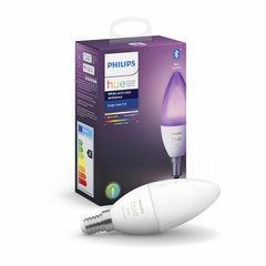 Лампа розумна Philips Hue E14, 5.3W(40Вт), 2000K-6500K, RGB, ZigBee, Bluetooth, димування 
929002294209 фото