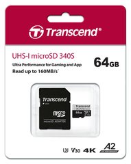Карта памяти Transcend microSD 64GB C10 UHS-I U3 A2 R160/W80MB/s + SD TS64GUSD340S фото