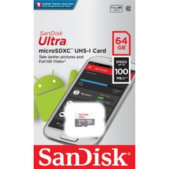 Карта пам'яті SanDisk microSD 64GB C10 UHS-I R100MB/s Ultra SDSQUNR-064G-GN3MN photo