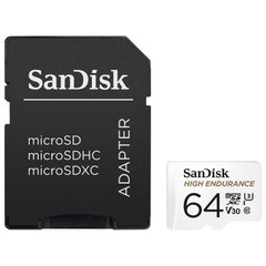 Карта пам'яті SanDisk microSD 64GB C10 UHS-I U3 V30 R100/W40MB/s High Endurance SDSQQNR-064G-GN6IA photo