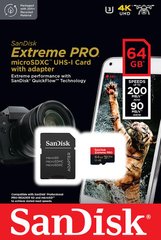 Карта памяти SanDisk microSD 64GB C10 UHS-I U3 R200/W90MB/s Extreme Pro V30 + SD SDSQXCU-064G-GN6MA photo