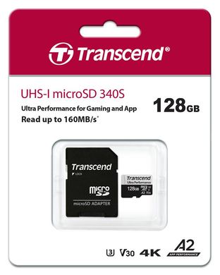Карта памяти Transcend microSD 128GB C10 UHS-I U3 A2 R160/W125MB/s + SD TS128GUSD340S фото